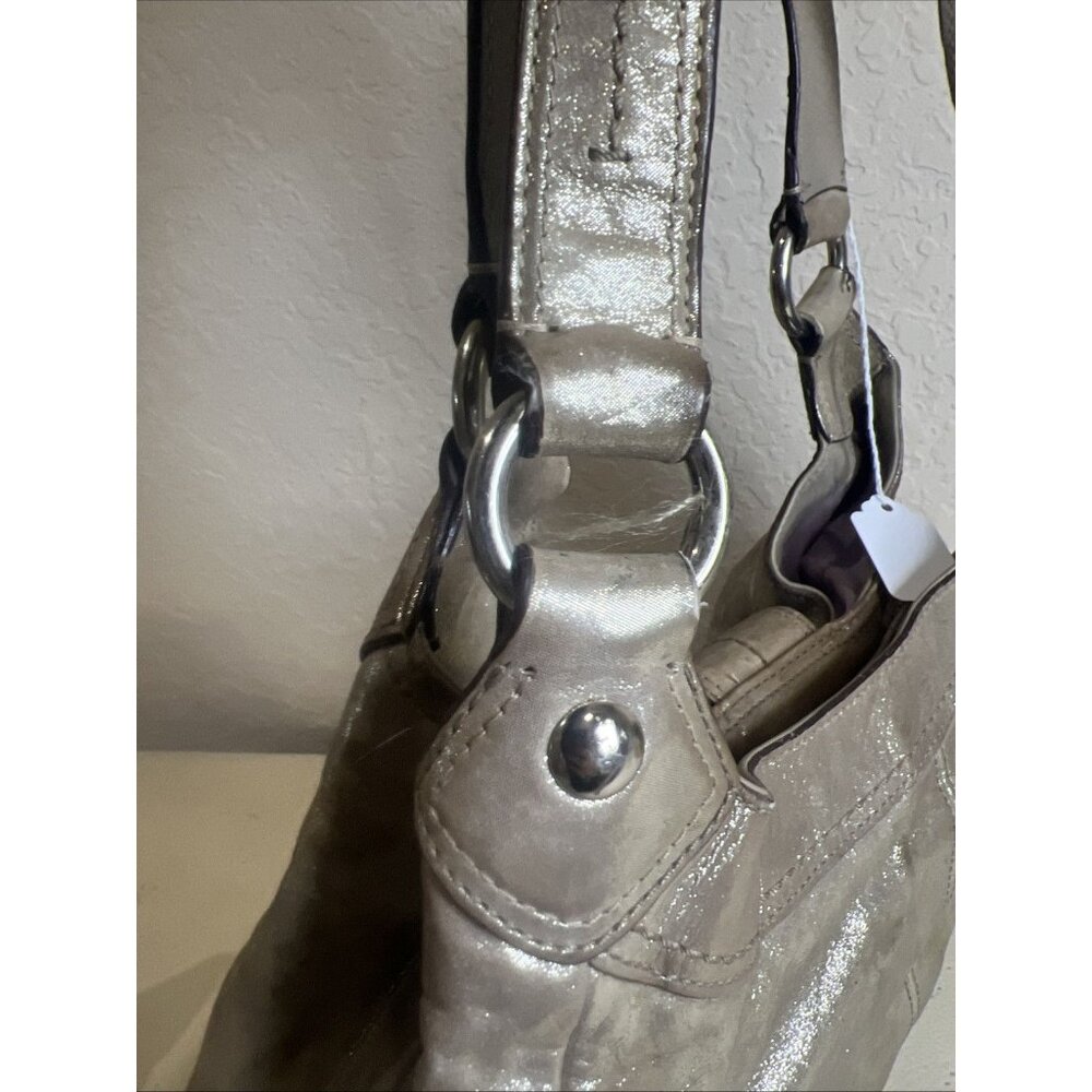 Coach (2011) Soho Lynn Metallic Champagne Shimmer Hobo Leather Bag Big Buckle - Picture 13 of 16